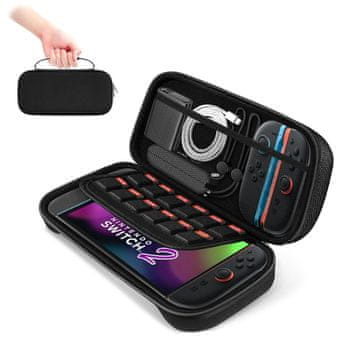 Nikcorp Futrola za Nintendo Switch 2, tvrda zaštitna torbica za 12 igara, crna, otporna na udarce, s pretincem za dodatnu opremu, organizator za mobilno igranje, visokokvalitetni patentni zatvarač