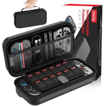 Nikcorp Putna futrola za Nintendo Switch 2, crna, zaštitna torbica s 12 utora za igre i mrežastim džepom za dodatnu opremu, izdržljiva, otporna na udarce, savršeno pristajanje, organizacija u pokretu