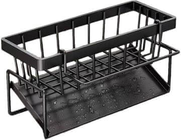 Nikcorp Organizator za sudoper s posudom za kapanje, stalak za kuhinjski pribor, višenamjenski, automatski odvod vode, nagib 45°, modularna konstrukcija, odvojiva prečka za krpe, plastika povećane čvrstoće