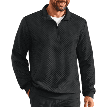 Nikcorp Muški džemper 1/4 zip, elegantna dolčevita s vafl strukturom, slim fit kroj, dugi rukav, crna boja, veličina XL, 98% poliester i 2% elastan, rastezljivo pletivo, moderan poslovni i casual stil