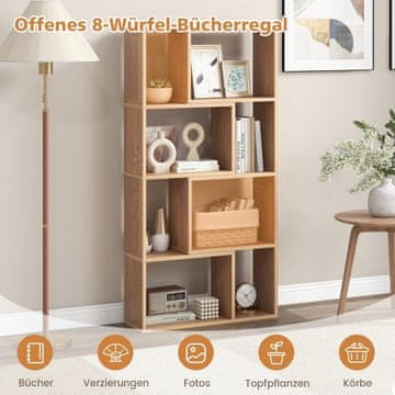 Northix Polica za knjige s 8 kocki, 4-slojna, 60x20x120 cm, prirodno drvo