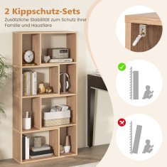 Northix Polica za knjige s 8 kocki, 4-slojna, 60x20x120 cm, prirodno drvo