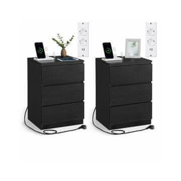 Songmics Noćni ormarić s 3 ladice 35x40x59 cm crni