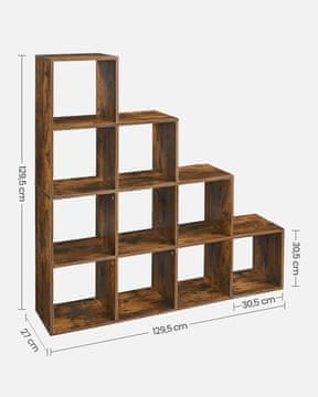 Songmics Knjigovodstveni regal 10 pregrada 129.5x29x129.5 cm Bijeli