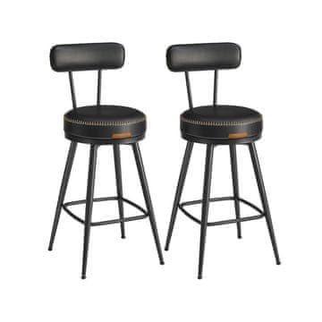 Songmics Set barskih stolica, okretna barska stolica s naslonom, 54x54x91 cm, crna