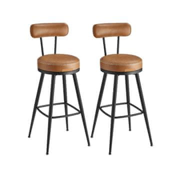 Songmics Set barskih stolica, okretna barska stolica s naslonom, 57x57x101 cm, smeđa