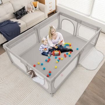 Costway Dječji ogradica za igru 205x147 cm siva s 50 kuglica i 2 vrata