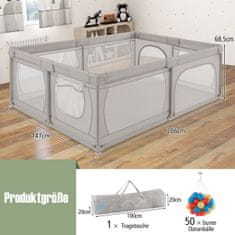 Costway Dječji ogradica za igru 205x147 cm siva s 50 kuglica i 2 vrata