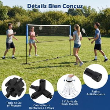 Costway Prijenosna mreža za badminton 5,1 m s podesivom visinom, set s 2 reketa i 2 loptice, plava