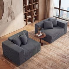 Costway Modularna sofa bez okvira od baršuna 204 cm, siva, dvosjed s 4 jastuka za naslon