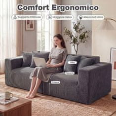 Costway Modularna sofa bez okvira od baršuna 204 cm, siva, dvosjed s 4 jastuka za naslon