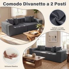 Costway Modularna sofa bez okvira od baršuna 204 cm, siva, dvosjed s 4 jastuka za naslon