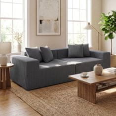 Costway Modularna sofa bez okvira od baršuna 204 cm, siva, dvosjed s 4 jastuka za naslon