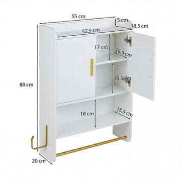 Costway Kupaonski zidni ormarić 55x20x80 cm bijeli
