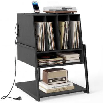Costway Stalak za gramofon s integriranom punionicom i 4 pregrade crni