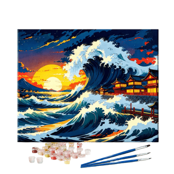 Nikcorp Bojanje po brojevima DIY Ručni rad Akrilne boje Val Japan 40 x 50 cm, Set za početnike i odrasle, Art terapija, Razvoj manuelnih sposobnosti, Smanjenje stresa, Profesionalno slikarsko platno