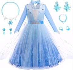 Nikcorp Kostim Princeza Elsa za Djevojčice 130 cm Plavi Set 7 kom: Haljina, Kruna, Štapić, Naušnice, Ogrlica, Rukavice, Perika, Mješavina Pamuka i Poliestera, Organza, Čičak Kopčanje, Idealan za Maskenbale i