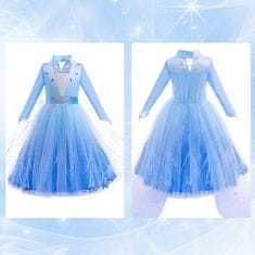 Nikcorp Kostim Princeza Elsa za Djevojčice 130 cm Plavi Set 7 kom: Haljina, Kruna, Štapić, Naušnice, Ogrlica, Rukavice, Perika, Mješavina Pamuka i Poliestera, Organza, Čičak Kopčanje, Idealan za Maskenbale i