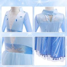 Nikcorp Kostim Princeza Elsa za Djevojčice 130 cm Plavi Set 7 kom: Haljina, Kruna, Štapić, Naušnice, Ogrlica, Rukavice, Perika, Mješavina Pamuka i Poliestera, Organza, Čičak Kopčanje, Idealan za Maskenbale i