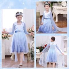 Nikcorp Kostim Princeza Elsa za Djevojčice 130 cm Plavi Set 7 kom: Haljina, Kruna, Štapić, Naušnice, Ogrlica, Rukavice, Perika, Mješavina Pamuka i Poliestera, Organza, Čičak Kopčanje, Idealan za Maskenbale i