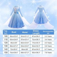 Nikcorp Kostim Princeza Elsa za Djevojčice 130 cm Plavi Set 7 kom: Haljina, Kruna, Štapić, Naušnice, Ogrlica, Rukavice, Perika, Mješavina Pamuka i Poliestera, Organza, Čičak Kopčanje, Idealan za Maskenbale i