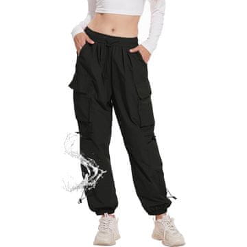 Nikcorp Ženske Cargo Hlače za Planinarenje, Sportske i Casual, Vodootporne, Brzo Se Suše, Crne, Veličina XL, 100% Najlon, Regular Fit, Y2K Streetwear Stil, 6 Džepova, Srednji Struk, Navlačne s Vezicama