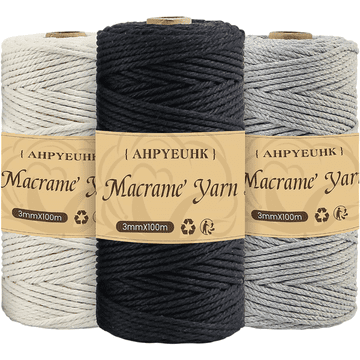 Nikcorp Set pamučnog užeta za makrame 3 mm x 100 m, 3 komada, prirodna bež boja, 4-slojni pleteni kabel, za DIY projekte, rukotvorine, heklanje, uređenje interijera, mekano, izdržljivo, perivo
