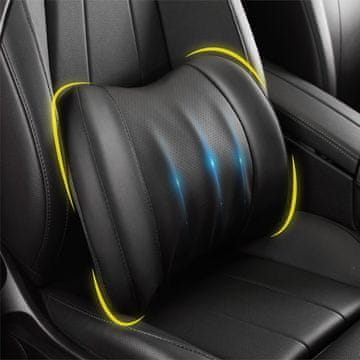 Nikcorp Ergonomski Lumbalni Jastuk od Memorijske Pjene Crni – Ortopedska Potpora za Uredske Stolice i Automobil, PU Koža i 4D Mrežica, Podesivi Remen, Univerzalni