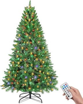 Nikcorp Umjetni Božićni Bor 180 cm Zeleni, Gusta Jelka sa 1000 Vrhova i 300 Šarenih LED Svjetiljki, 11 Načina Osvjetljenja, Daljinski Upravljač, PVC, Metalna Baza, Brza Montaža, Za Kuću i Ured