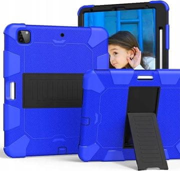Nikcorp Maska za iPad Pro 12,9" 5/4/3 generacije, oklopna s postoljem, plava, silikon i plastika, zaštita od padova i udaraca, potpuni pristup priključcima, idealna za djecu i rad