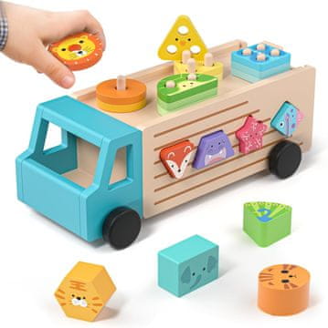Nikcorp Lehoo Castle Montessori Drvena Edukativna Igračka Sortir Boja i Oblika za Djecu 1-3 Godine, 21 Element, Sigurne Boje na Bazi Vode, Razvoj Fine Motorike i Koordinacije Ruka-Oko