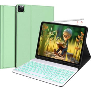 Nikcorp Zaštitna futrola IVEOPPE s AZERTY Bluetooth tipkovnicom i touchpadom za iPad Air 4/5 10.9", iPad Pro 11" (2018-2022), zelena, ekokoža, ABS, pozadinsko osvjetljenje, magnetsko punjenje Apple Pencil