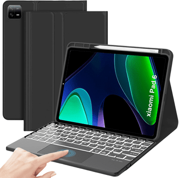 Nikcorp IVEOPPE Futrola s tipkovnicom i dodirnom pločicom za Xiaomi Pad 6 / Pad 6 Pro 11" 2023, AZERTY Francuski raspored, Bluetooth, Crna, RGB osvjetljenje, Baterija 420mAh, Eko-koža