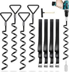 Nikcorp Set 4 crnih sidara za trampolin, univerzalni proizvod, 40 cm, kaljeni metal s antikorozivnim premazom, uključeni remeni i adapter za bušilicu, za trampolin, šatore, ljuljačke, vrtne kućice