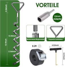 Nikcorp Kotva za trampolinu set 4 komada s remenima 2,5m, metalna 9mm debljine, vijčana montaža, za vrtne ljuljačke, šatore, paviljone, svestrana, izdržljiva, uključuje adapter i T-kuku