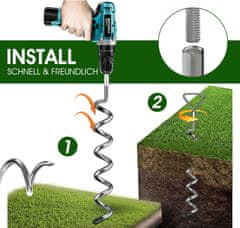 Nikcorp Kotva za trampolinu set 4 komada s remenima 2,5m, metalna 9mm debljine, vijčana montaža, za vrtne ljuljačke, šatore, paviljone, svestrana, izdržljiva, uključuje adapter i T-kuku