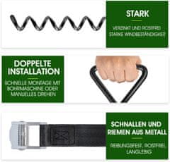 Nikcorp Set 4 crnih sidara za trampolin, univerzalni proizvod, 40 cm, kaljeni metal s antikorozivnim premazom, uključeni remeni i adapter za bušilicu, za trampolin, šatore, ljuljačke, vrtne kućice