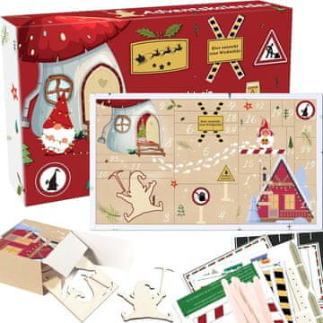 Nikcorp Adventski kalendar Vilenjak Set 67 dijelova Božićni, drvo/guma/papir, kreativna igra, interaktivna komunikacija, za djecu 3+