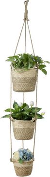 Nikcorp Set 3 pletenih košara od morske trave, bež, S/M/L, boho stil, vodootporna podstava, s jutom 7m za vješanje, za sobne biljke i organizaciju, prirodni materijal, izdržljive, za interijere