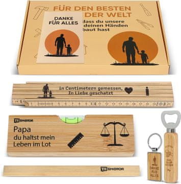 Nikcorp Poklon set za majstora: Libela, mjerilo 2m, otvarač boca, olovka, privjesak - 6 dijelova, ABS plastika, akrilno staklo, fluorescentna tekućina, ergonomski, kompaktan 24cm, idealan poklon za oca