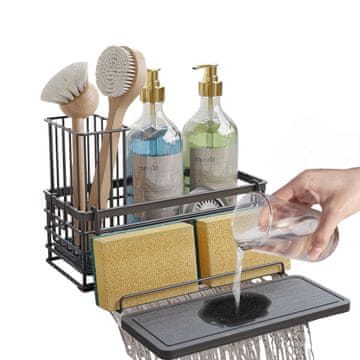 Nikcorp Organizator za sudoper, brzo sušeći stalak s podlogom od dijatomejske zemlje, metalni, crni, 23.5x9.4x14cm, za spužve, četke, tekućinu za pranje