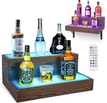 Nikcorp Akrilni LED osvijetljeni viseći stalak za vino, 2 razine, RGB LED, 41x21x13 cm, za 8 boca, zidni/samostojeći, moderan prikaz pića, za kućni bar