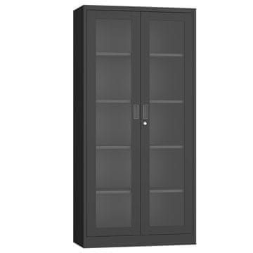 Nikcorp Metalni ormar NIKCORP GD-FC-003 s prozirnim vratima od kaljenog stakla, 185 cm, crni, 4 police nosivosti 40 kg, zaključavanje na ključ (2 ključa), čelik 0,6 mm, idealan za urede i skladišta