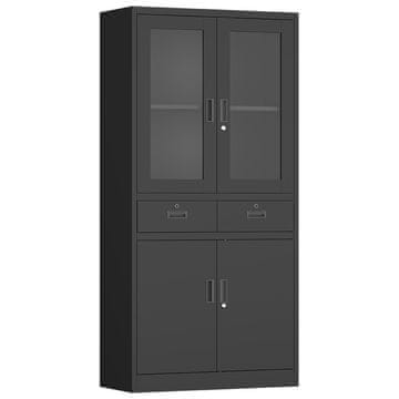 Nikcorp Crni Metalni Uredski Ormar NIKCORP GD-FC-005, 90x40x185cm, Kaljeno Staklo Vrata, 2 Ladice, 4 Brave, 2 Police, Nosivost 40kg/policu, 30kg/ladicu, Čelik, Za Ured, Skladište, Garažu