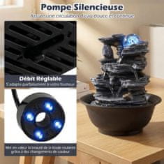 Costway Unutarnji fontana Zen Cascade 21,5x26 cm crna s šarenim LED svjetlom i tihom pumpom