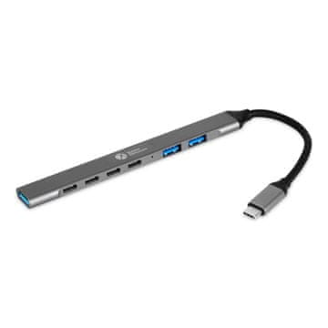 Bakker Elkhuizen BakkerElkhuizen BNECHUB3A4C USB-C hub, 3x USB-A + 4x USB-C, 5 Gbps, crni/sivi