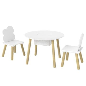Homestar Dječji stol s stolicama i spremištem, set od 3 dijela, bijelo i prirodno