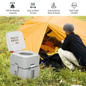 Costway Prijenosni WC s spremnikom za otpad od 20L i pumpom za ispiranje