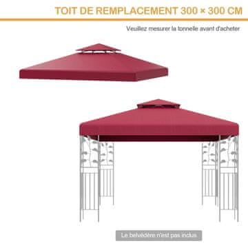 Costway Zamjenski gornji pokrov 300x300 cm za dvostruki krov vinskog paviljona