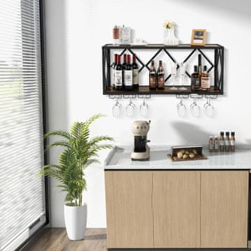 Costway Zidni stalak za vino za 39 boca i 12 čaša
